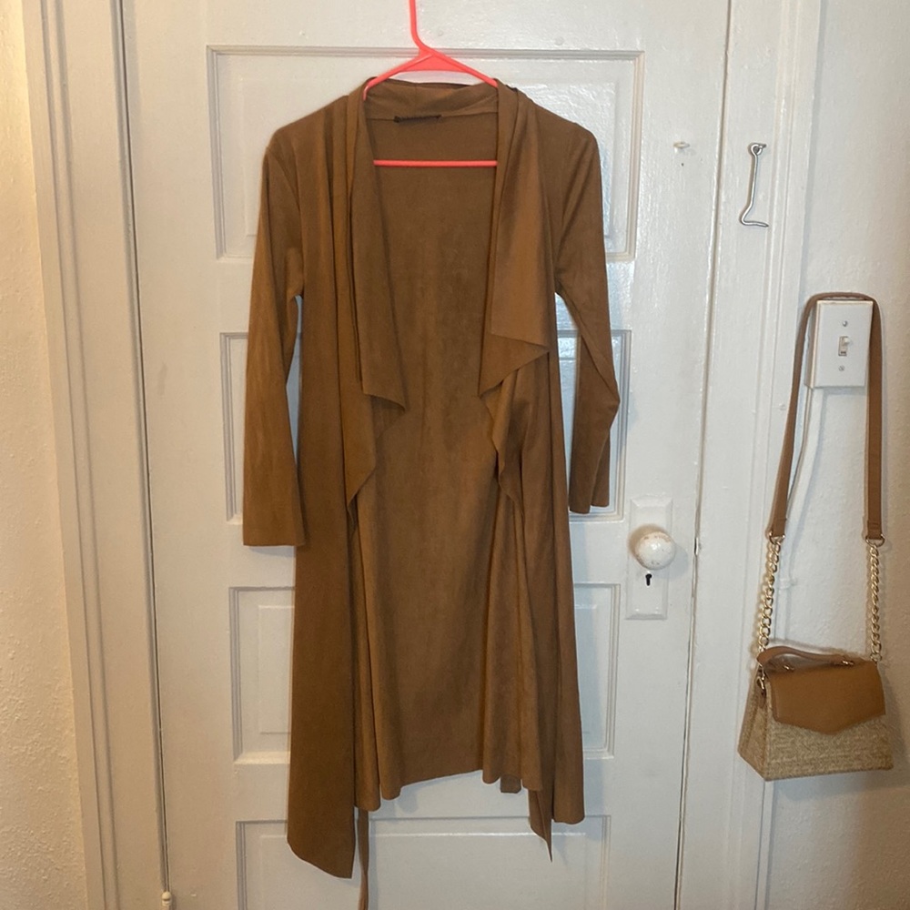Brown trench coat, imitated leather (polyester), size S. Cameo Rose